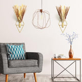 Peryiter 2 Pcs Small Boho Wall Decor Hanging Planters with Artificial Pampas Metal Wall Art Modern Home Decor Display Art for Bedroom Bathroom Living Room(Gold)