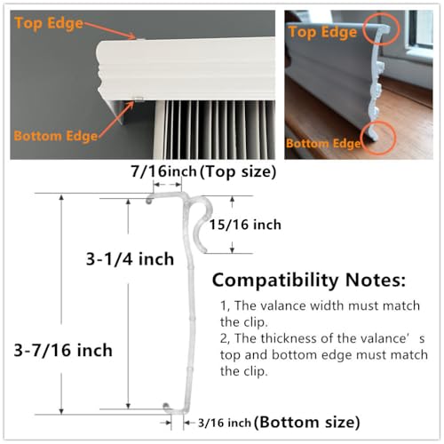Valance Clips 6pcs 3-1/4'' Window Blinds Hidden Clip Clear Plastic for Horizontal Blinds Valance Retainer Holder