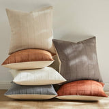ZeeMart Linen Checked Throw Pillow Covers Set of 2, 18x18 Inch Ivory/Cream, Farmhouse Decorative Single Sided Grid Embroidered Couch Pillow Cases Off White Cotton Linen Cushion Covers
