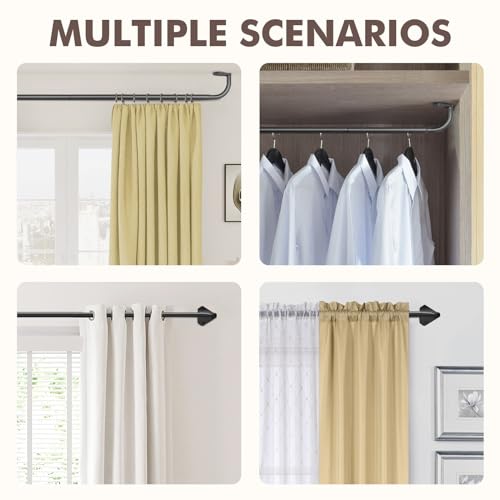 Curtain Rods, No Rust Adjustable Blackout Drapery Rods, 5/8 Inch Diameter Wrap Around Curtain Pole for Windows, Ideal for Bedroom, Outdoor (28-48 Inch, 2 Pack, Black)