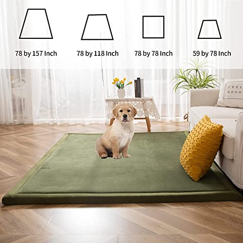 MAXYOYO Play Mat, 1.2" Thick Memory Foam Soft Padded Carpet with Non-Slip Backing, 3x5 ft Japanese Tatami Rug Living Room for Kids, Toddler, Children, Nusery(Olive Green)