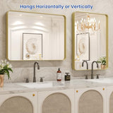 WEER Gold Bathroom Mirror, 22X30 Inch Brushed Gold Metal Frame Mirror, Rounded Rectangle Gold Bathroom Vanity Mirror for Wall, Tempered Glass, Anti-Rust, Hangs Horizontally or Vertically