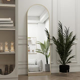 Arched Full Length Door Mirror 14x48, Metal Frame with Protective Film, No-Drilling Hanging or Wall Mount, Hooks & Hardware Included, Full Body Mirror for Bedroom, Dorm, Gold