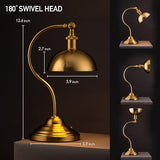 O'Bright Bankers - Cordless LED Table Lamp, Battery-Operated, Rechargeable, 3-Level Dimming, Universal USB-C Charging, 180° Swivel Head, Luxury Metal Shade, Antique Brass