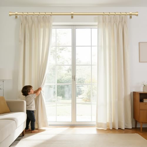 HEI! DEAR Gold Curtain Rods 72 to 144 Inch(6-12FT),1 Inch Long Curtain Rod,Adjustable Heavy Duty Curtain Rods,Modern Decorative Drapery Rods,Telescoping Window Single Curtains Rods 36-150",Brass Gold