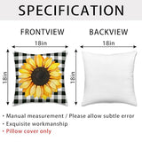 pinata Summer Spring Pillow Covers 18x18 Set of 4, Sunflower Decor Outdoor Pillows Cover, Sunshine Black Plaid for Farmhouse Sofa Couch Indoor Home Throw Case(No Insert)
