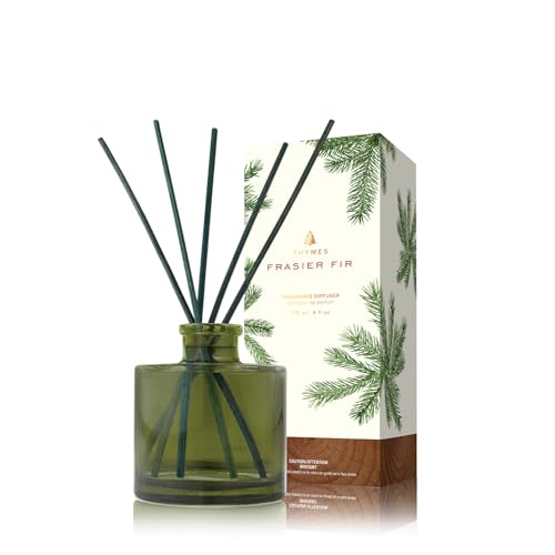 Thymes Frasier Fir Reed Diffuser Set – Includes Reeds, Fragrance Oil, and Frosted Glass Bottle – Fragrance Oil Diffuser – Room Fresheners – Luxury Home Decor – Green (Heritage, 4 fl oz)