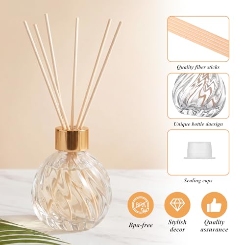 8 Pcs Bathroom Reed Diffuser Sets with 40 Natural Sticks, 3.4oz Empty Glass Bottles & Gold Caps, Bathroom Diffuser with Sticks for Home Office Aromatherapy Decor