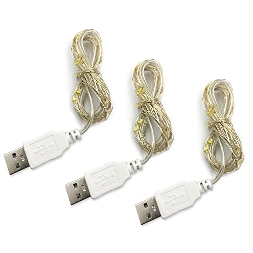 3 Pack USB Fairy Lights USB Powered String Lights Warm Yellow 2 Meters 20 lamp Beads Led Christmas Lights Fairy String Lights led Light String (Warm Yellow)