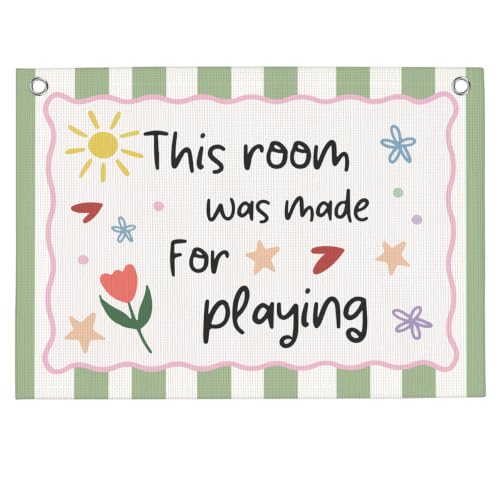 Kids Playroom Decor Banner Sage Green Play Room Wall Decor 30"x20" | This Room Was Made for Playing Nursery Playroom Toddler Toy Room Bedroom Decor
