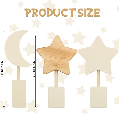 Barydat 3 Pcs Boho Nursery Shelf Decor Wooden Moon and Star Nursery Decor Set Cute Bohemian Children Kids Decoration for Boys Girls Farmhouse Bedroom Kindergarten Classroom Playroom Bookshelf