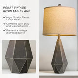 PoKat 23'' Table Lamps Set of 2 for Living Room Bedroom, Farmhouse Bedside Lamps, Resin Vintage Lamps for Night Stands, Office Sideboard Guest Room Hallway (Deep Gray)