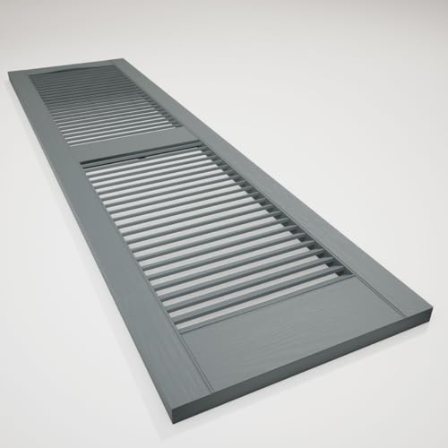 12"W x 38"H Mid-America Vinyl, TailorMade Cathedral Top Center Mullion, Open Louver Shutters, w/Installation Shutter-Lok's (Per Pair), 419 - Storm Cloud