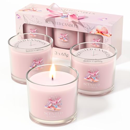 CHILLFLAME Scented Candles Gifts for Women, Candle Gift Set for Her, 3 Pink Ocean Candles, Birthday Gifts for Women/Men (Pink, 7 oz)
