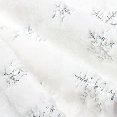 Christmas Tree Skirts 24 Inches Mini Plush Tree Skirt Silver Snowflakes Tree Mats for Winter Holiday Xmas Party Decorations