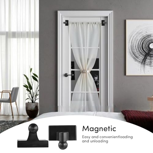 2 Pcs Magnetic Curtain Rods for Metal Door 16 to 28 Inch, 1/2" Multi-use Adjustable Appliance Magnetic Rod for Window Frames, Cabinets, Refrigerators, Dishwashers(Black)