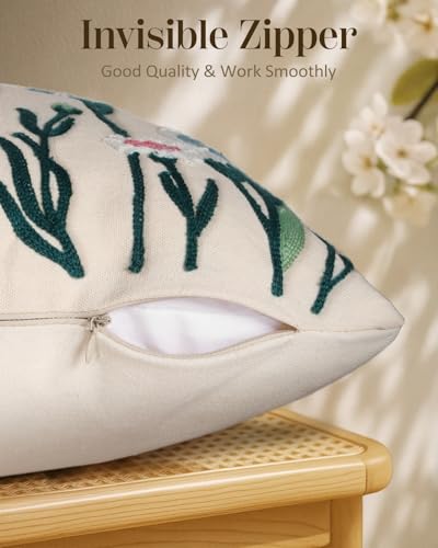 Embroidered Throw Pillow Cover 18x18 Inch, Flower Bird
