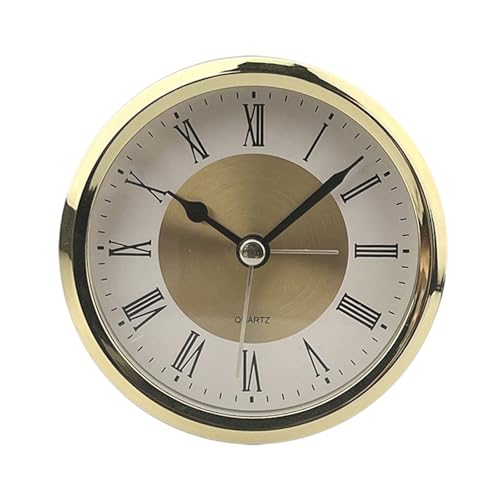 UncleS 3.5inch (89mm) Clock Insert Roman Numeral Round Watch Insert Gold Clock for Decorating and Gifting Making