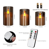wemarry Flameless Candles 4" 5" 6" Acrylic Glass Pillars 3" Diameter Battery Operated Flickering Candles Include 8-Key Remote with Timer Function 400+ Hours (Gray, Warm Light 3 Pack)