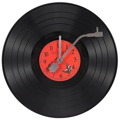 Musical Black Vinyl Record Wall Clock Battery Operated Music Room Decor Decoration Art Hanging Clocks- 11.81inch