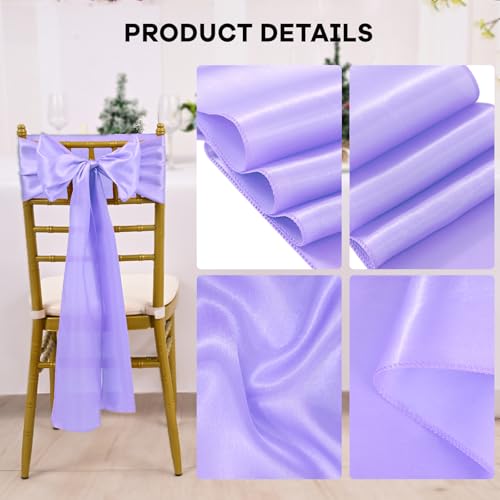 120 PCS Lavender Purple 7x108 Inch Satin Chair Sashes Bows Universal Chair Cover Wedding Birthday Party Celebration Hotel Event Decorations Universal Decorative Strap