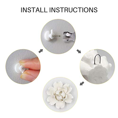 LIUCOGXI 5 Pcs Ceramic Flower Wall Decor Handcrafted 3D Hanging Porcelain Flowers Wall Art Ceramic Peony White Sculpture for Girls Room Hallway Farmhouse Home Decor