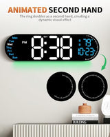 17.2 Inch Large Digital Wall Clock with 9 Color Changing Remote Control, Date Week Temperature, Auto Brightness Dimmer Big Clock Night Lights,Blue