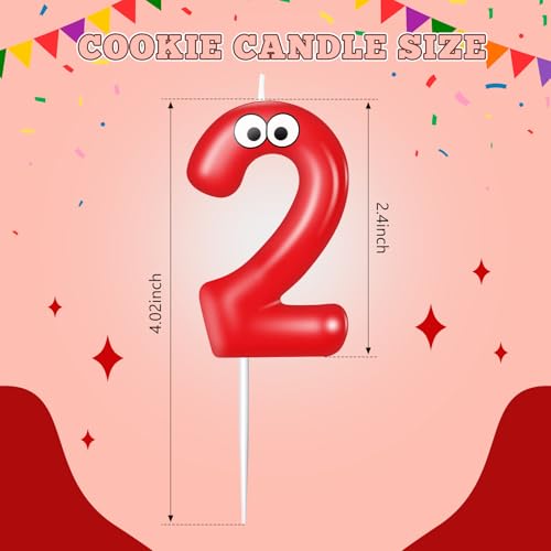 MTLEE Number Birthday Candle Monster Theme Candles Cookies Cake Topper for Girl Boy Cartoon Birthday Party Cake Decorations Supplies(Red,Number 2)