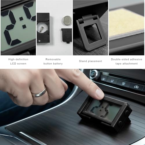 3 PCS Mini Digital Clock, Battery Operated Stick-On Car Dashboard Watch with LCD Time & Day Display, Self-Adhesive Electronic Clock for Desktop Car Truck Dashboard & Air Vent (Black)