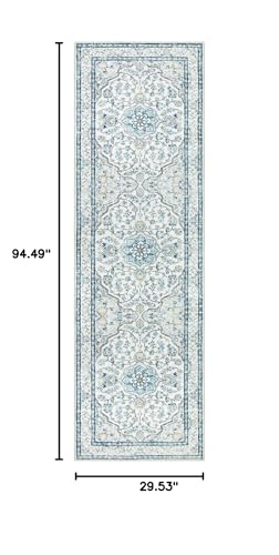 Lahome Oriental Washable Runner Rugs,2.5x8 Long Blue Bathroom Rugs Runner Non-Slip,Kitchen Runner Rugs Non Skid Washable,Traditional Low-Pile Wide Carpet Runner for Entryway Hallway Helena,8ft