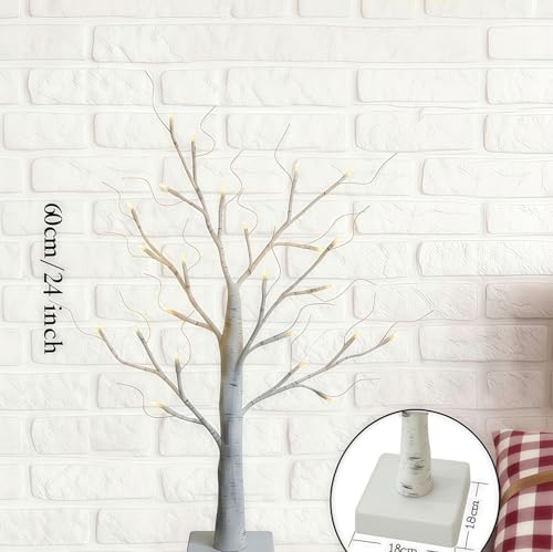 HipTree 2-Pack Lighted Patriotic Christmas Fall Halloween Tree Decorations Indoor, 2ft Birch Tree with LED Lights, Small Tabletop Easter Valentines Day Mothers Day Tree with Lights,Battery- Powered