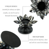 1 PC Black Crystal Flower Tea Light Holder, Glass Tealight Candlestick with Metal Base, Votive Candle for Table Centerpiece, Wedding/Parties Decor, Nice Gift