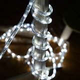 DINGFU 50ft 360 LED Waterproof Rope Lights, 110V Connectable Indoor Outdoor White Led Rope Lights for Outside, Deck, Patio, Pool, Camping, Bedroom Decor, Landscape Lighting and More (White)