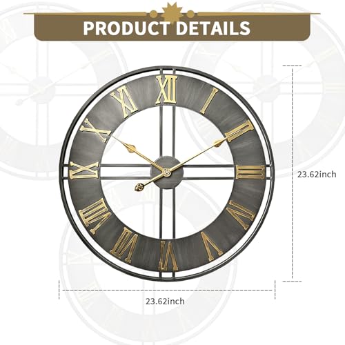 Dankeit Large Wall Clock,20inch Metal Wall Clocks,Quality Quartz Movement Roman Numerals Clock for Living Room Bedroom Kitchen Decor,Silent Oversize Clock Battery Powered