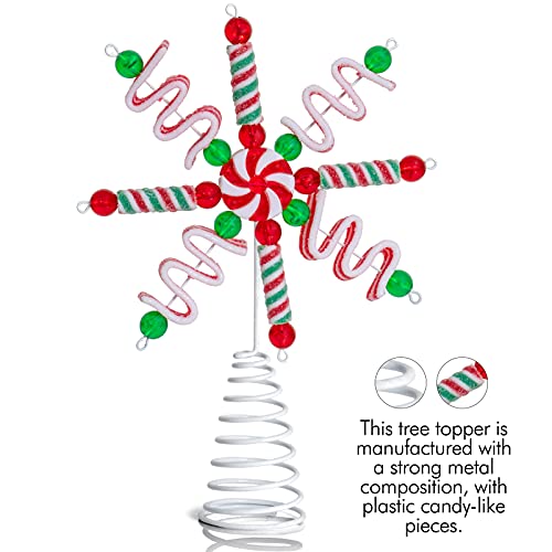 Ornativity Candy Snowflake Tree Topper - Peppermint Candy Cane Sour Belt Jelly Licorice Star Snowflakes Christmas Tree Top Decorations Xmas Holiday Toppers Decor 10"