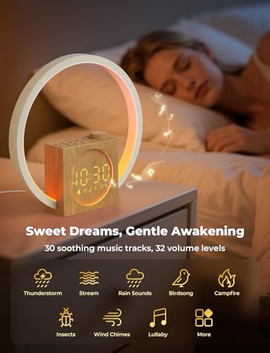 LIORQUE Sunrise Alarm Clock, Wake up Light with White Noise for Heavy Sleepers, Adjustable Sleep Timer, Volume&Brightness, Night Light with Dynamic Colors, 30 Sleep Sounds for Baby Kids Adults