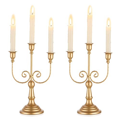 Romadedi Gold 3 Arm 11.8" Candelabra Candle Holders, Set of 2