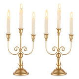 Romadedi Gold 3 Arm 11.8" Candelabra Candle Holders, Set of 2