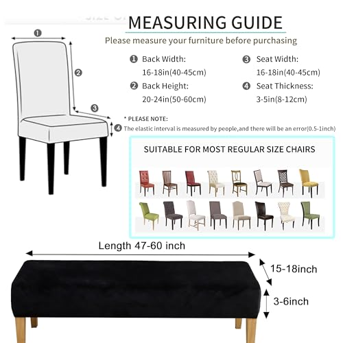 FORCHEER Black Velvet Dining Chair Covers with Bench Slipcover for Dining Room Stretch Dining Table Chair Covers 4 and A Bench Cover Removable Washable