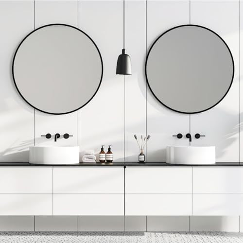 Round Mirror 30 inch, Black Round Mirror, Circle Wall Mirrors Metal Frame, Circle Mirrors for Bathroom, Living Room, Hallway, Vanity, Over Sink