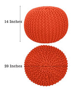 COTTON CRAFT Round Orange Pouf -Handknitted Cotton Braid Cord Dori Ottoman