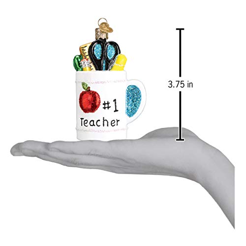 Old World Christmas 32318 Gifts Glass Blown Ornaments, Best Teacher Mug 3.75 X 2.25 X 1.75