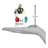 Old World Christmas 32318 Gifts Glass Blown Ornaments, Best Teacher Mug 3.75 X 2.25 X 1.75