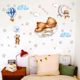 Tedy Bear Moon & Stars Wall Decor - Sleeping Bear Wall Stickers, Baby & Nursery Room Decor