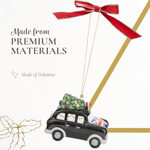 Spode Christmas Tree Brit Taxi Ornament - Dolomite Holiday Hanging Bauble for Seasonal Displays