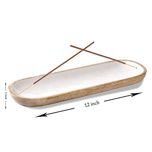 Folkulture Incense Holder for Home | Modern Incense Burner or Insence-Stick Holder for Gifts| Mango Wood Incense Tray Trough for Sticks 12 x 4 Inches, White