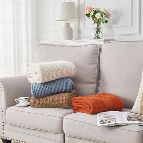 Douceur Light Brown Throw Blanket for Couch, Soft Chunky Cable Knit Throw Blanket, Classic Fisherman's Rib Stitch Pattern Throw for Living Room Gift, 60"X80"