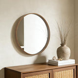 WallBeyond Wood Round Mirror with Wood Frame 24 inch Circle Wall Mirror for Bathroom Round Wall Mirror for Wall Decor, Vanity, Entryway Living Room (Walnut)