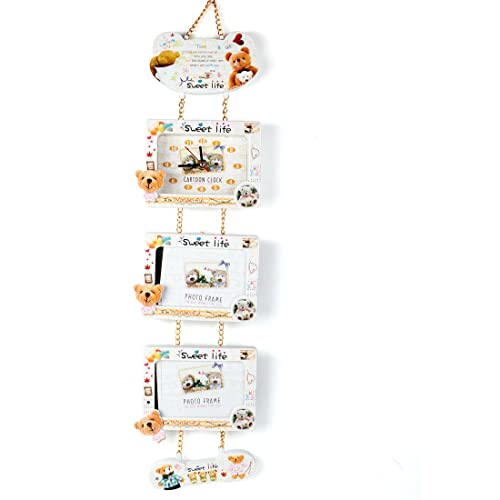 Ruilogod Plastic Bear Decor Dual Hanging Photo Frame Holder w Cartoon Clock (id: b47 ba2 519 9e5 37b