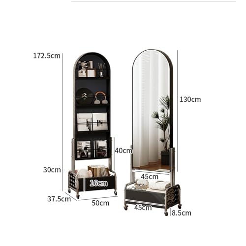 Decorative Home Floor-Length Dressing Mirror Luxurious Full-Length Bedroom Movable Integrated Coat Rack for Living Room